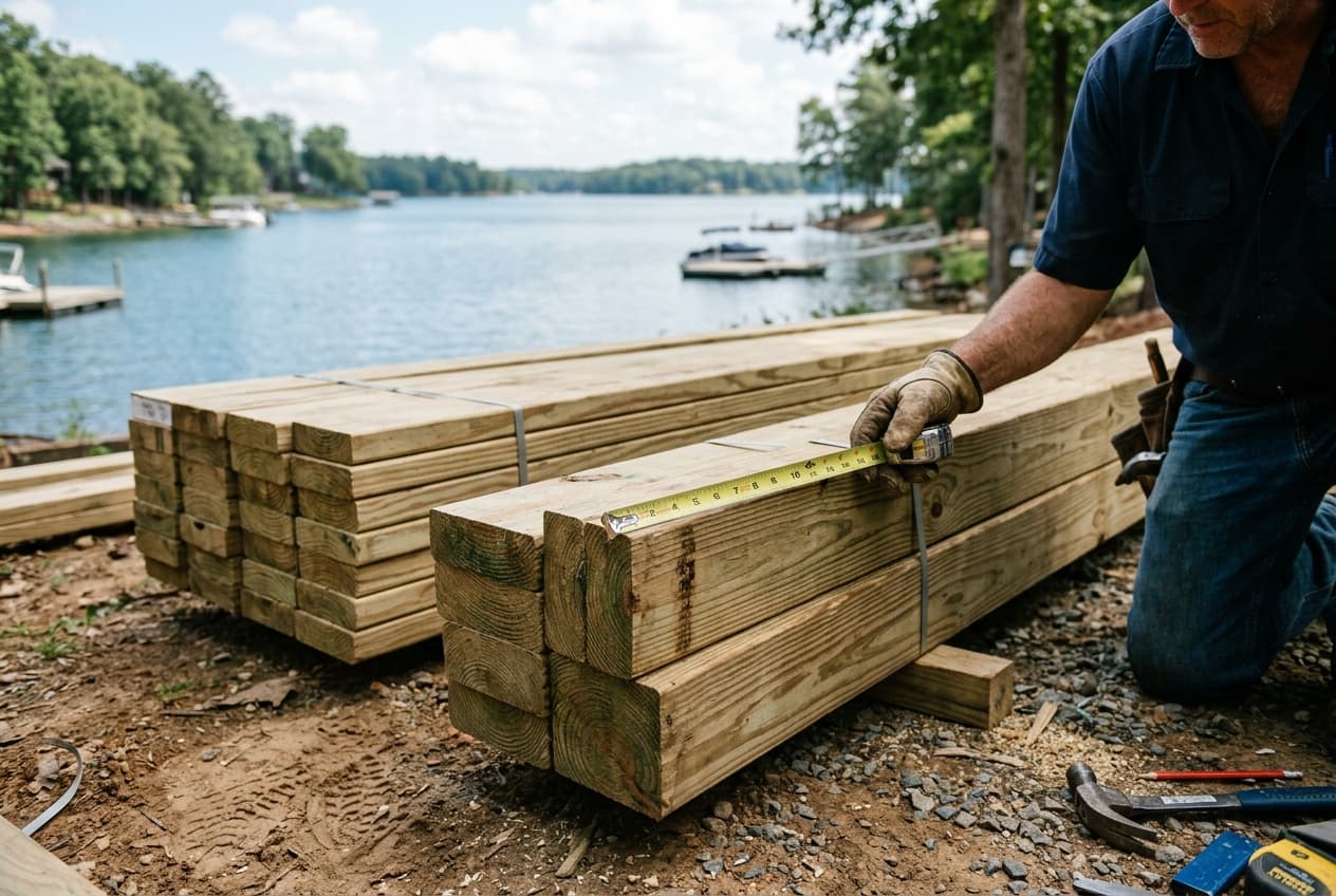 Simple ground-level pressure-treated deck near Lake Norman