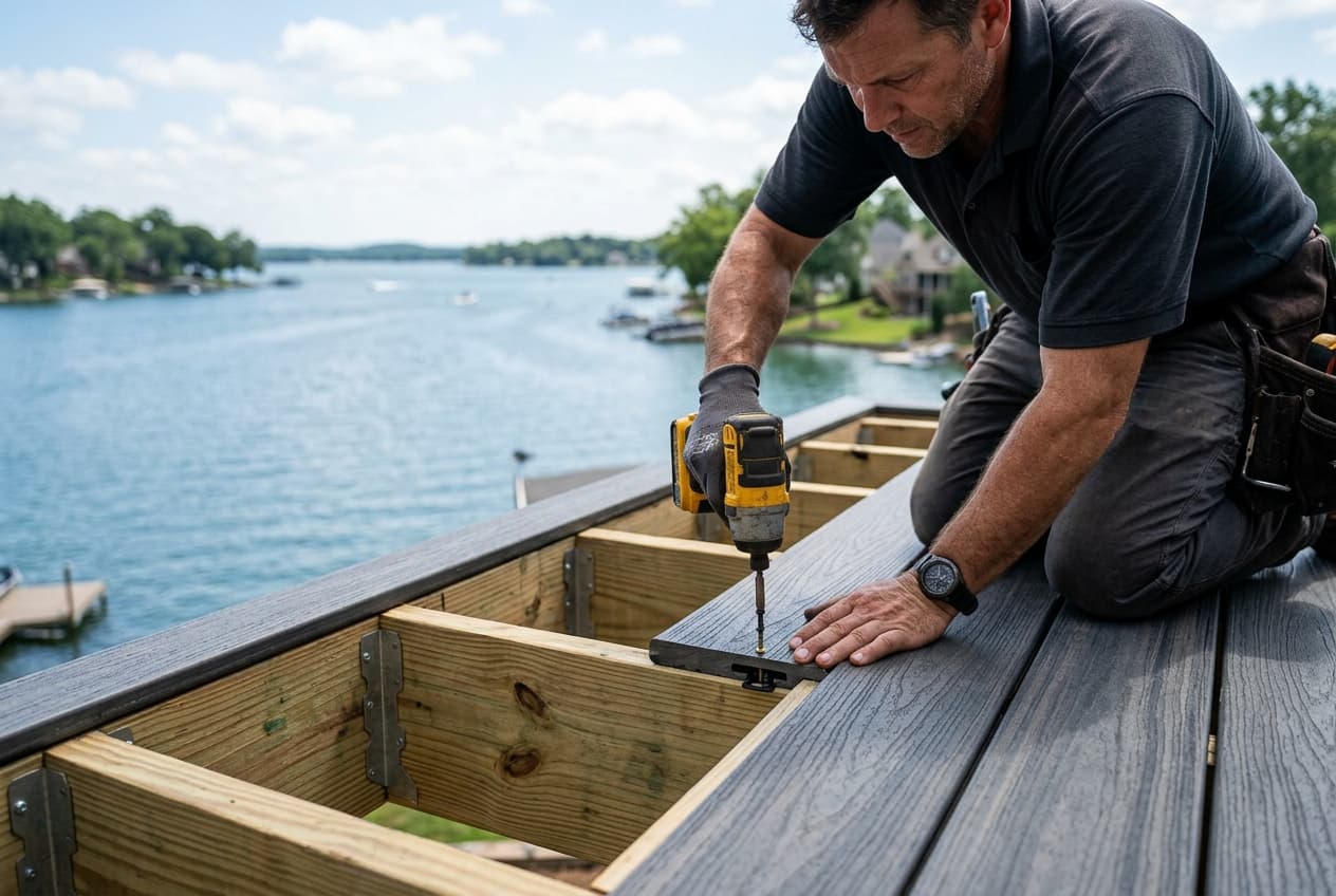New custom deck on a Lake Norman home built by Lakeshore Deck Builder and Construction