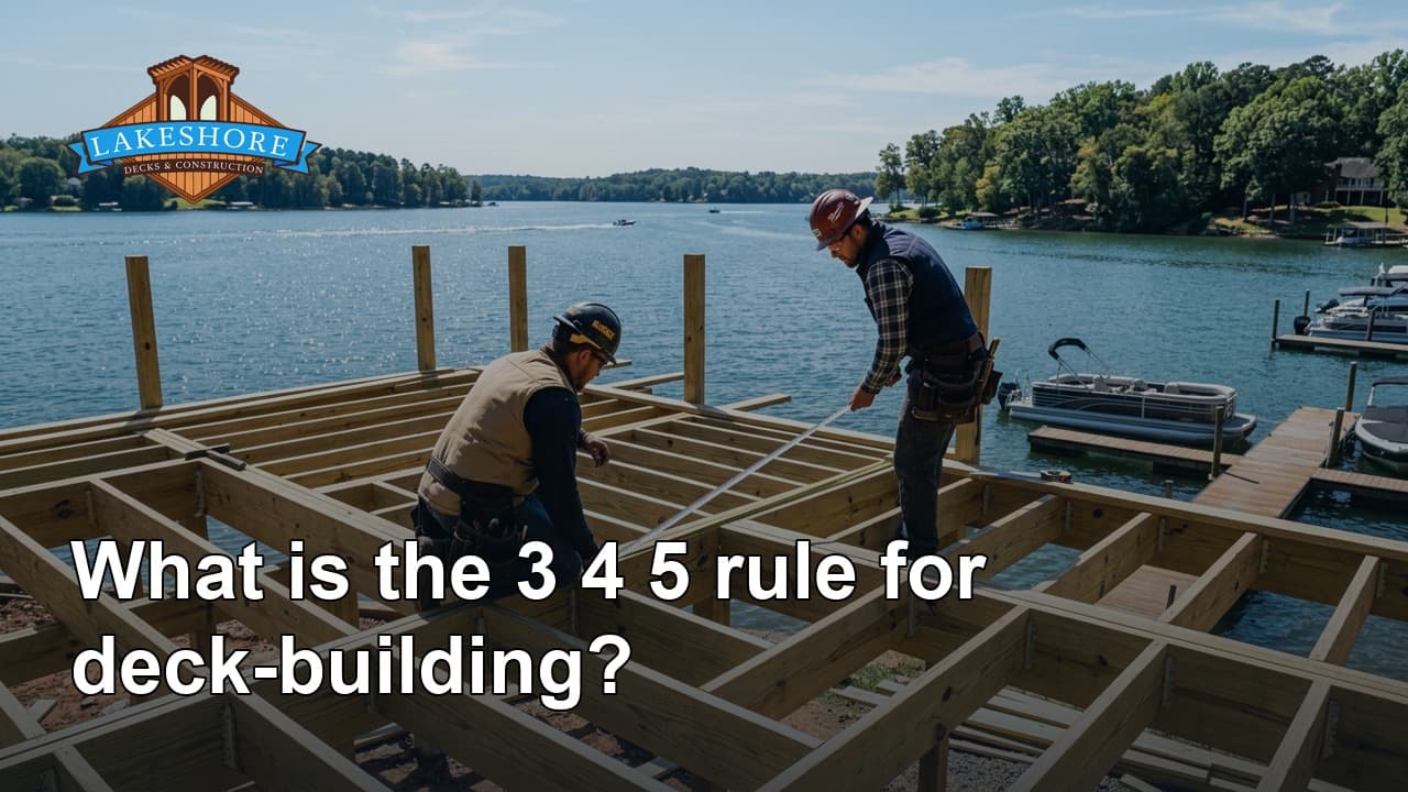 Carpenter using the 3-4-5 rule to square a deck frame