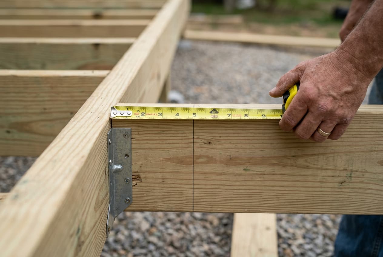 Measuring the perpendicular side of a deck frame for the 3-4-5 method