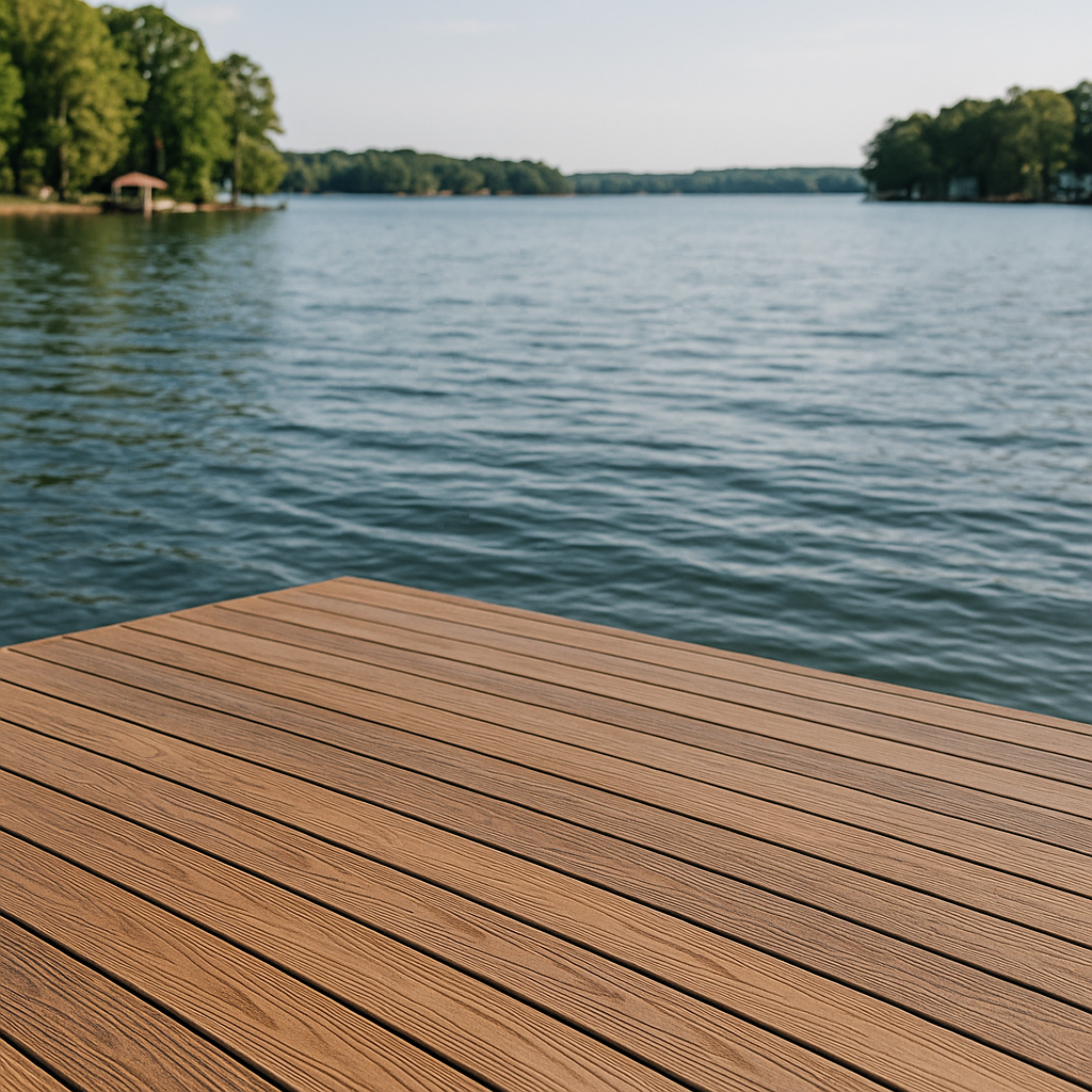 Pressure-treated lumber deck construction at Lake Norman